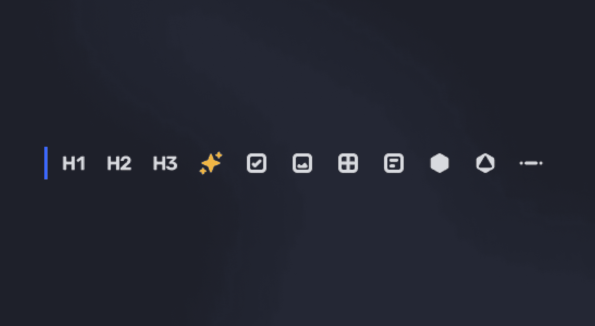 Floating menu with icons to quickly create new note elements.