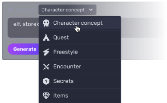 AI Notes featuring Character concept, Quest, Freestyle, Encounter, Secrets, and Items.