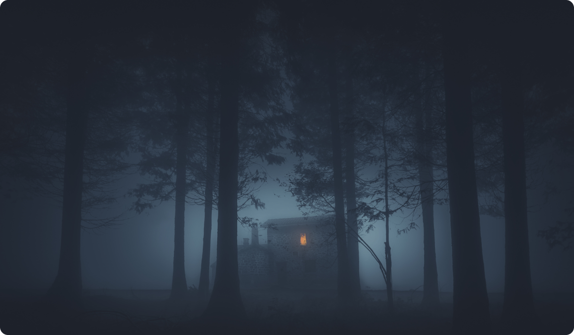 A house in a spooky scandinavian forest