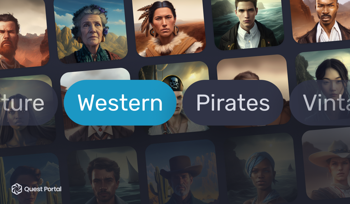 A blue button that says "Western", and a gray one that says "Pirates" are shown in front of a lot of avatar images.