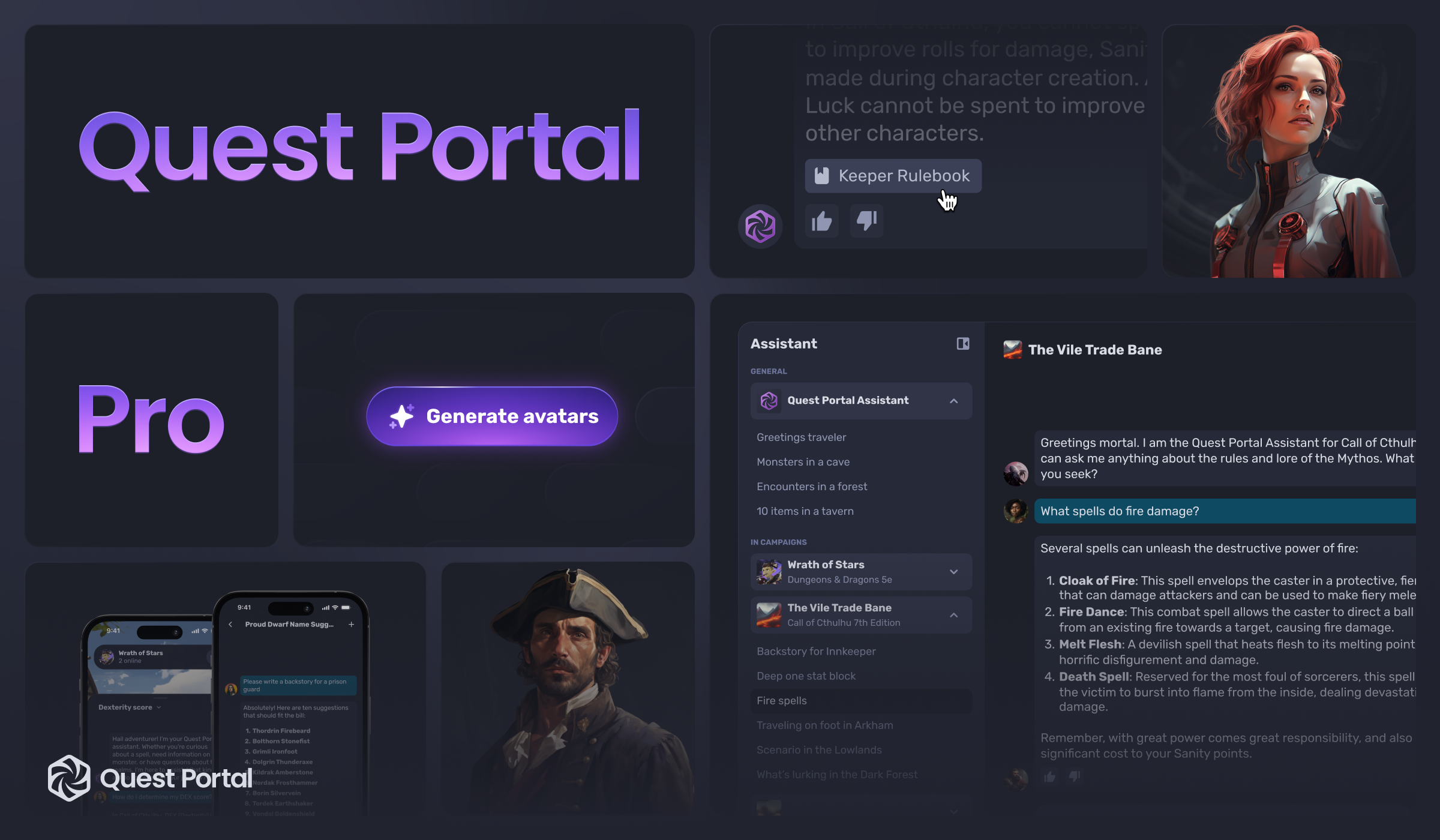 Image of Quest Portal Pro's features. The Assistant, Library Link and Avatar Generator