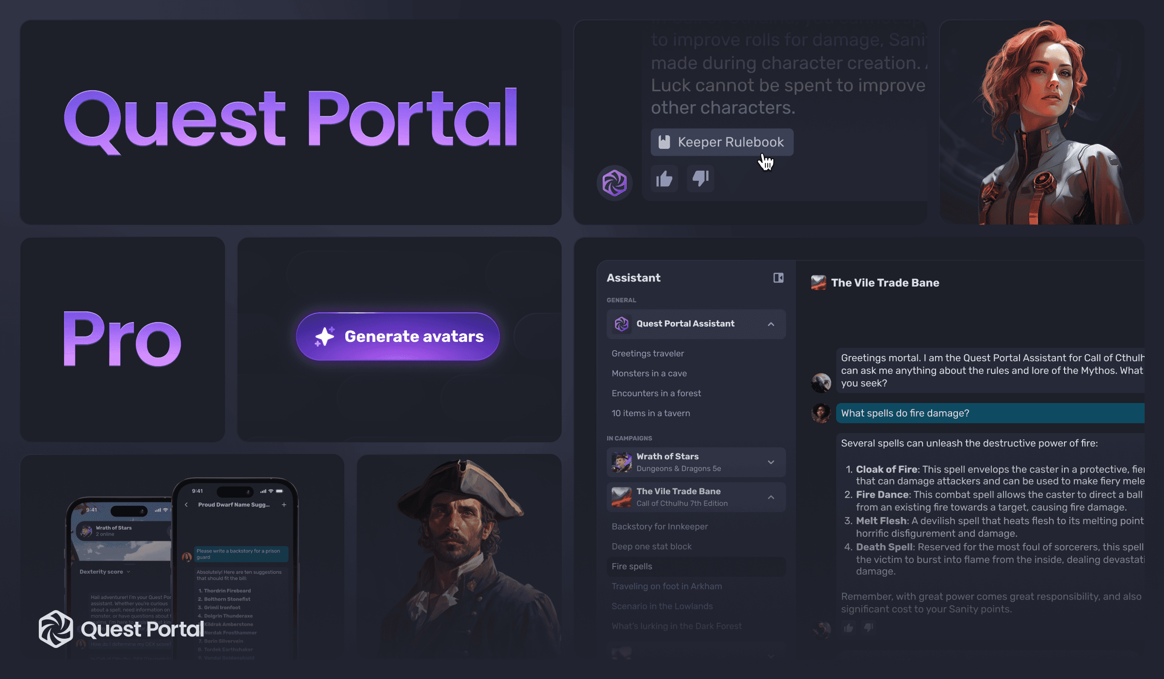 Image of Quest Portal Pro's features. The Assistant, Library Link and Avatar Generator