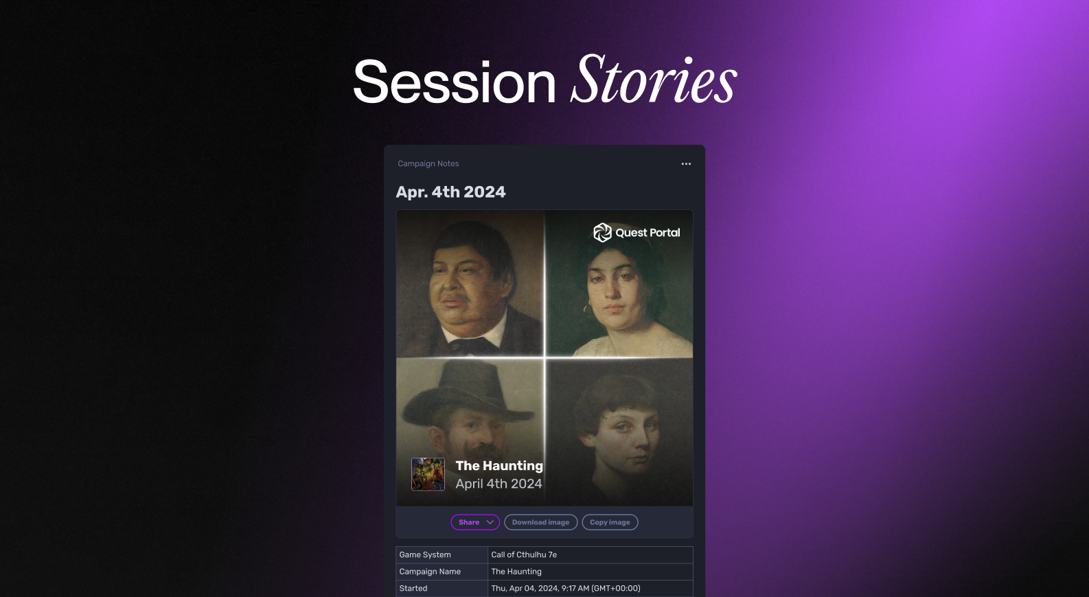 Session Story cover photo showing images of characters.