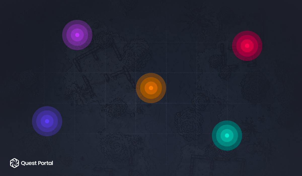 Five player pings in five colors. 