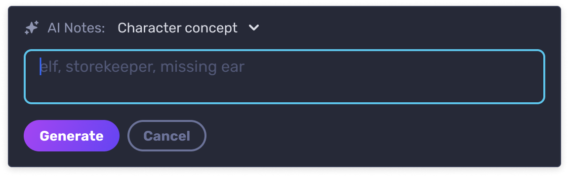 Empty prompt dialog to instruct the AI Assistant in Notes.