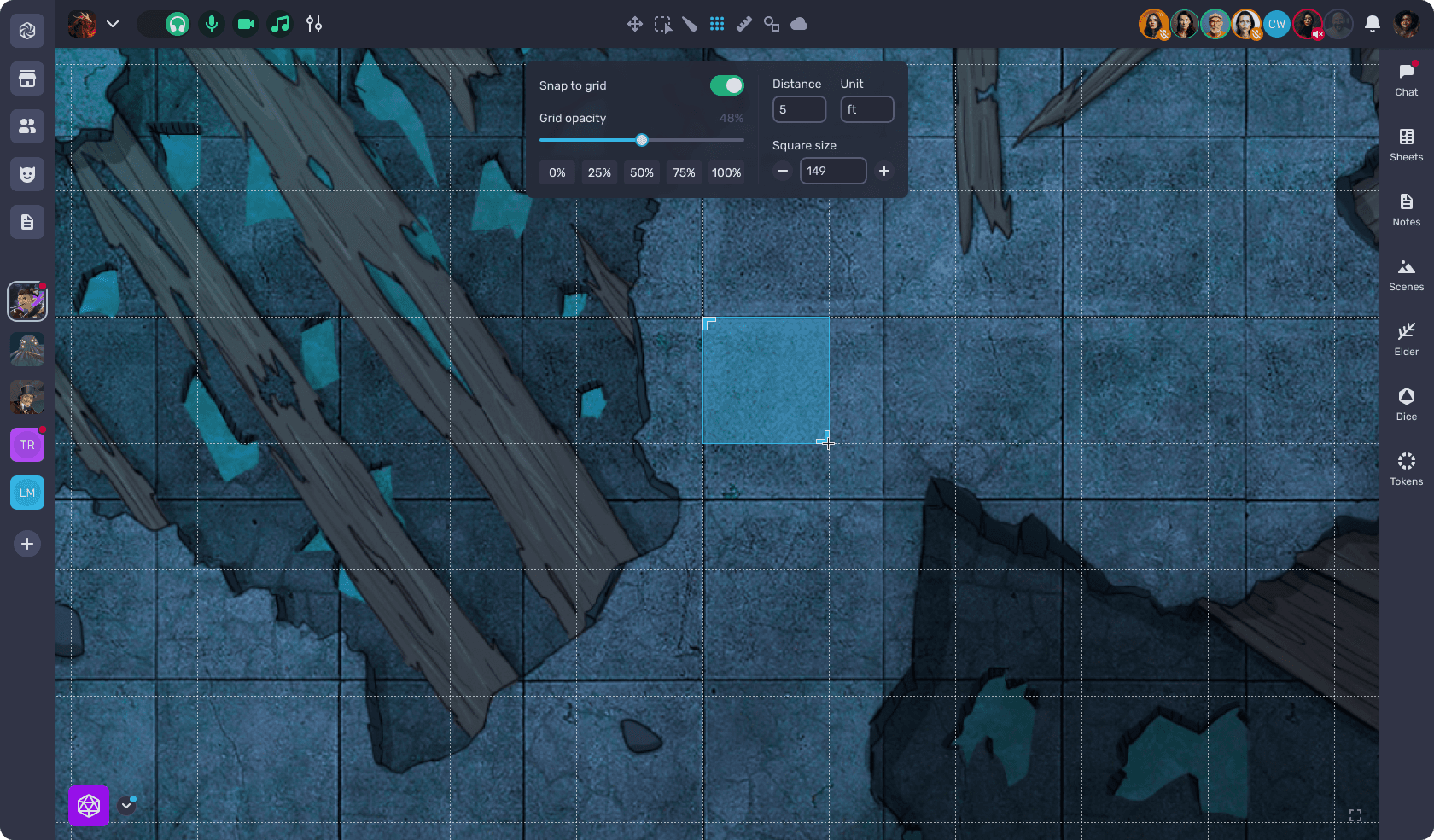 The grid tool allows you to add grid lines and adjust their size.